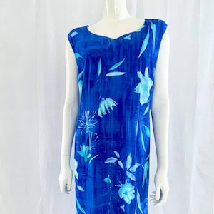 Vintage 90s Blue Floral Midi Dress, Finnish Karelia Sleeveless Summer Dress – Size L