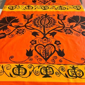 Vintage Marimekko Fabric, Design Maija Isola Granaattiomena, Bold Orange Brown Floral 1960s Scandinavian Cotton Wall Art, Rare Retro Textile