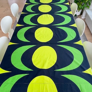 Marimekko Kaivo Vintage Curtain Panel x 2, Maija Isola 1960s Finnish Modern Green Black Mid Century Drapes, Mod Retro Scandinavian Decor