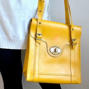 Vintage Gelbe Vegan Leder Schultertasche - Retro 60s Satchel Bag