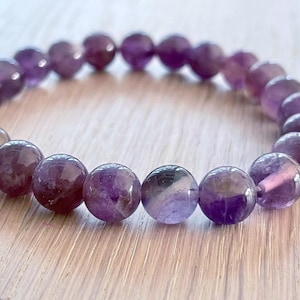 Natural Amethyst Beaded Bracelet, Stretch Gemstone Bracelet, Healing Crystal Jewelry, Purple Quartz Bracelet, Gift for Her
