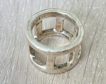 Silver Ring, 90s Vintage ring with grid design from Finland