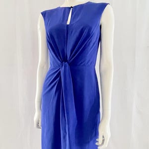 Esprit Royal Blue Knot Dress, Elegant Sleeveless Cocktail Dress, Fitted Midi Dress with Front Tie, Size UK 10 US 6, EUR 36