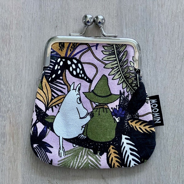 Pink Moomin Fabric Wallet, Moomin Pouch by Martinex with Moomintrol, Snufkin and Little My, Finland