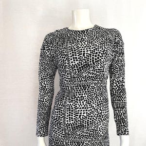 Marimekko Black White Graphic Print Long Sleeve Mini Dress, Modern Finnish Design Size S, Geometric Print Jersey dress, Finland