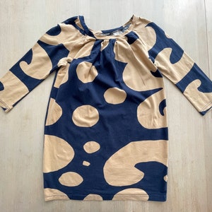 MARIMEKKO Vintage Dress, Beige and Blue Mini Dress, 3/4 Sleeve Shift Dress, Size XS / S, Scandinavian Fashion, Stylish Everyday Wear
