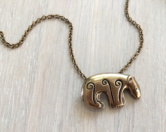 Kalevala Koru Bear Necklace, Bronze Pendant / Brooch, Finnish Vintage Bear Jewelry Gift for Women
