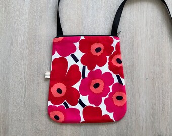 Handmade Marimekko Unikko Shoulder bag, Red Floral Small Canvas Crossbody bag, Crossbody Purse, Birthday Gift for her