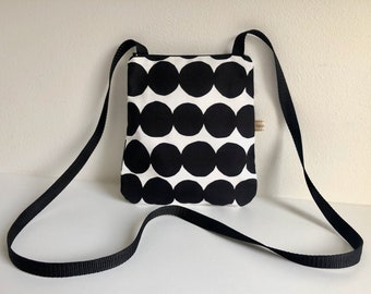Handmade Marimekko Shoulder bag, Black and White Small Crossbody bag, Polka Dot Crossbody Purse, Adjustable Strap