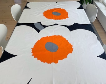 Marimekko Unikko 50th Anniversary Cotton Sateen Fabric in Black and White, Poppy Print Fabric