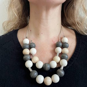 Aarikka Wooden Bead Necklace, Scandinavian Jewelry, Nordic Minimalist Necklace, Finnish Vintage Beaded Statement Necklace, Gift for Her