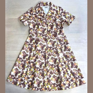 Vintage 70s Finnish A-Line Dress, Bold Retro Polka Dot Print by Sokos Mallistoa, Mod Style Short Sleeve Dress, Size XL