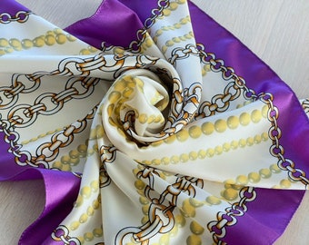 Chain print silk scarf, Elegant Vintage Scarf, Square scarf for Women