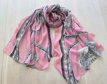 Large Vintage Scarf, Rectangle Scarf, Sheer Pink Decorative Beach Cover Up, Gift for Women