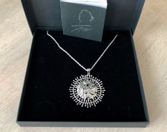 Tapio Wirkkala Silver Pendant Necklace in Box, Full Moon pendant with necklace, Finnish Design Birthday Gift for women