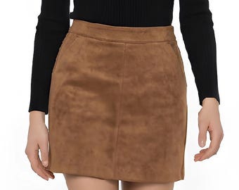 Brown Faux Suede Mini Skirt, Size S
