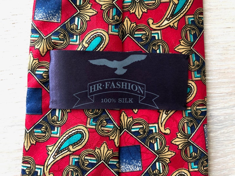 Printed Paisley Necktie Red Silk Tie by HR Fashion Gifts for men Mens Vintage Tie