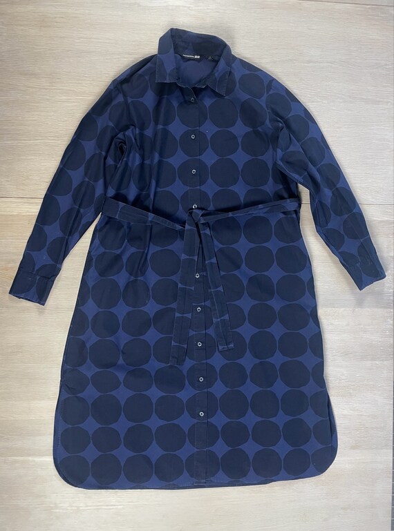 Marimekko Kivet Uniqlo Shirt Dress, Blue Polka Do… - image 9