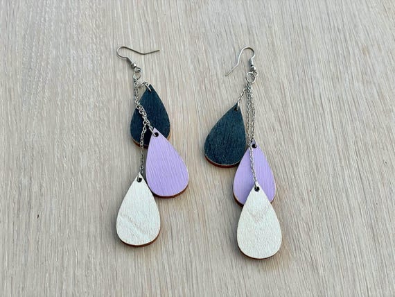 Rain Drop Earrings, Colorful Wooden Earrings By U… - image 2