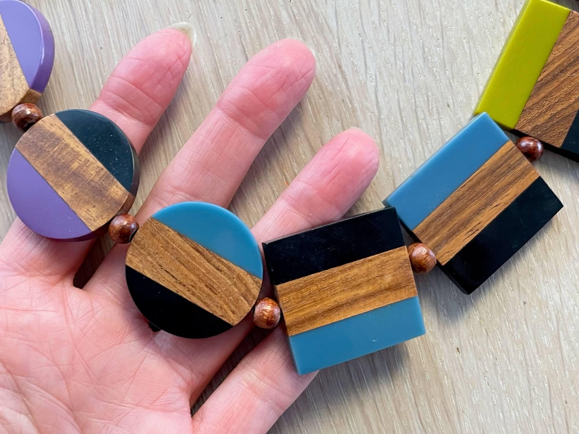 Marimekko Statement Necklace: Wood Resin Colorblock Geometric 