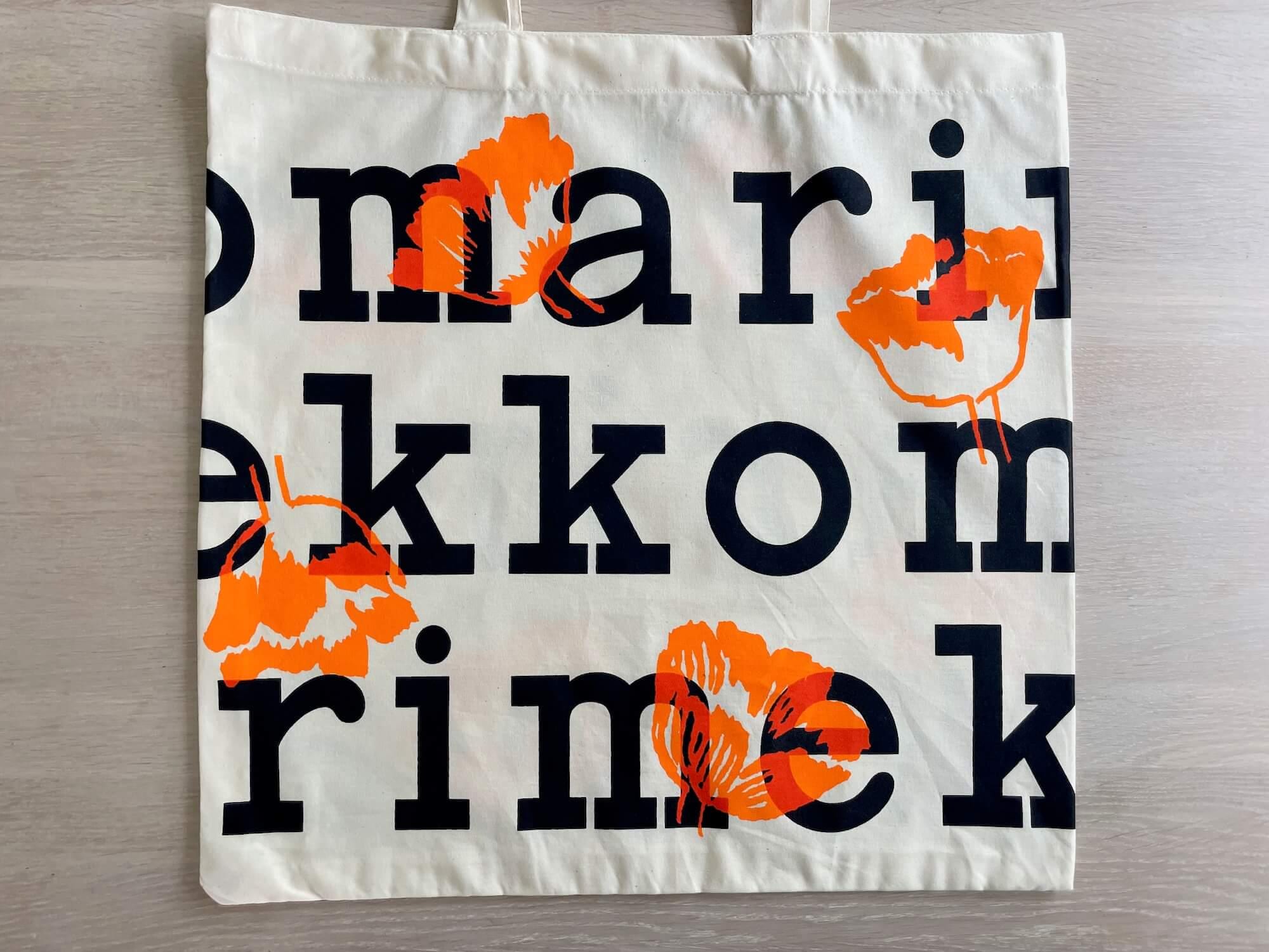 Marimekko Logo Tote Bag: Black & White Organic Cotton With Orange