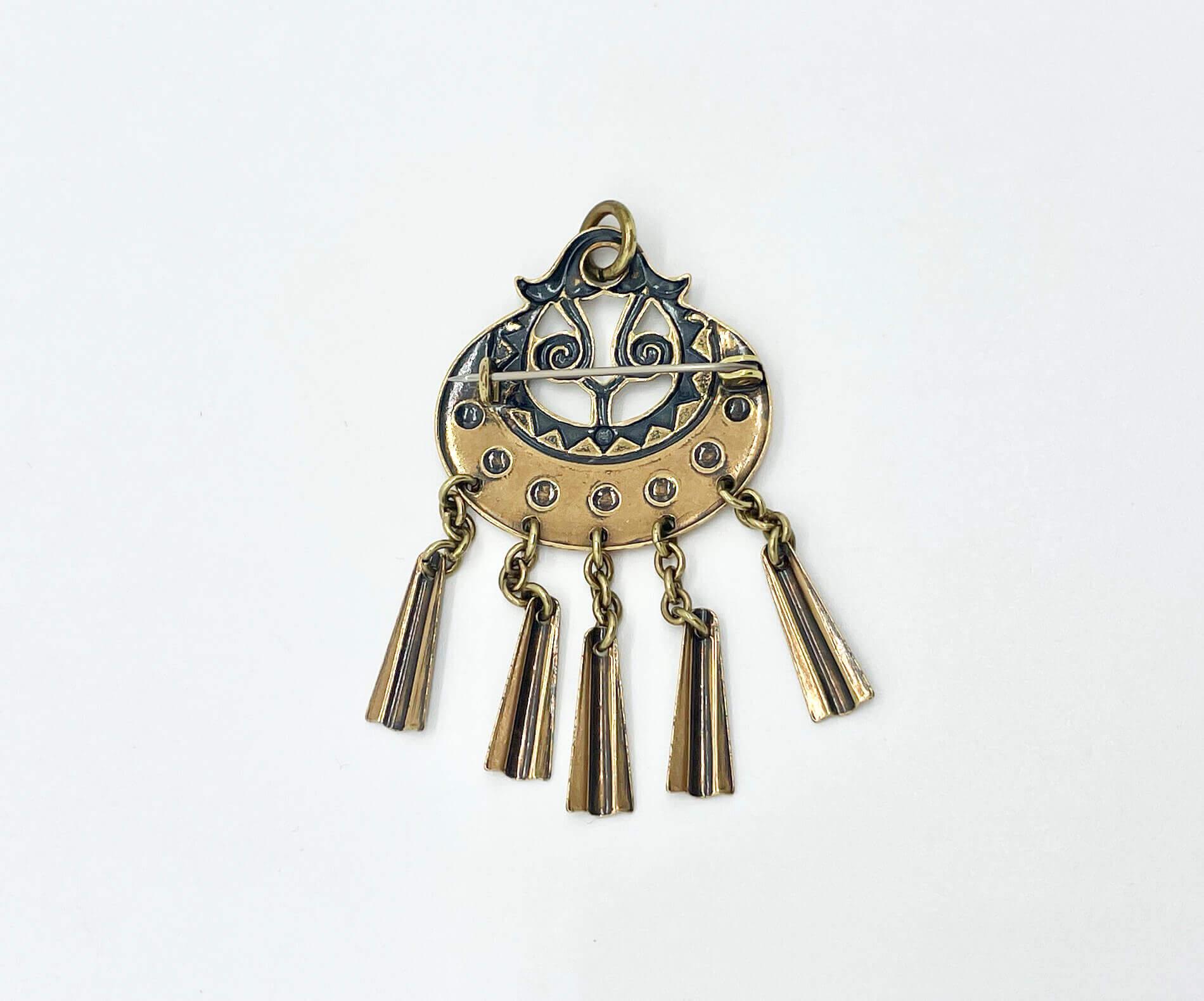 Vintage Kalevala Koru Bronze Moon Goddess Brooch: Finnish Folk