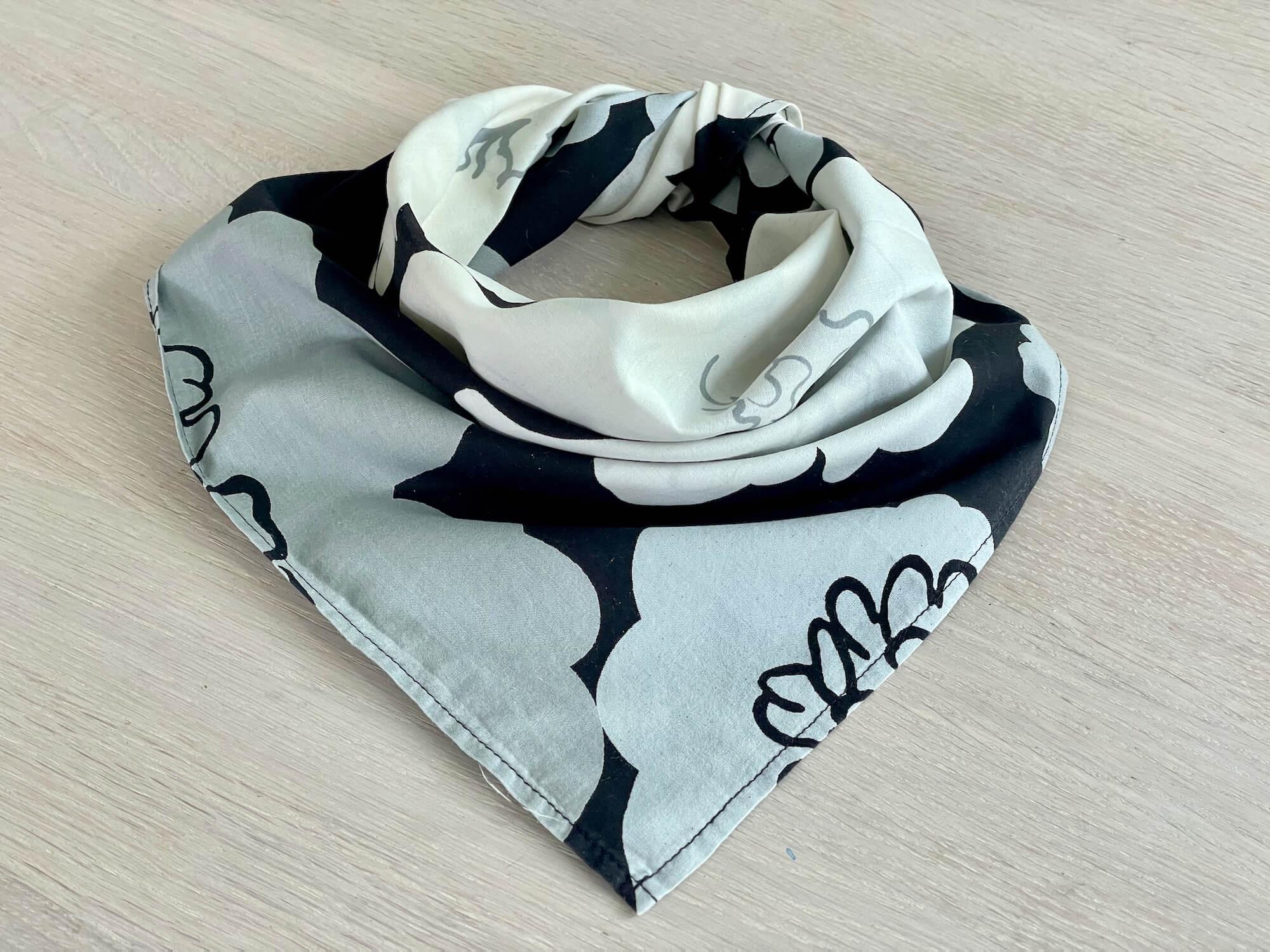 Marimekko Flower Scarf, Black, Grey and White Bandana Scarf