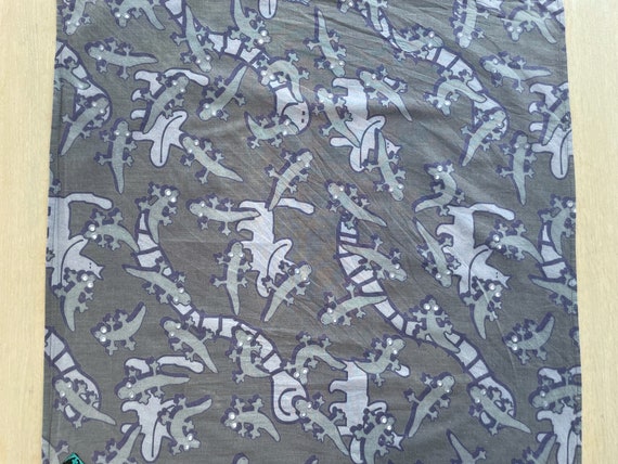 MARIMEKKO Lizard Print 90s Vintage Scarf, Gray Co… - image 5