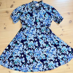 Vintage 80s Floral Midi Dress: Finnish Tie Neck Garden Party Dress