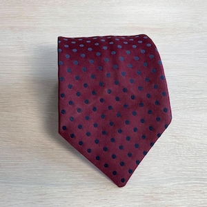Vintage Burgundy Polka Dot Wide Tie, President TerSuisse Necktie, Maroon Navy Retro Formal Gift for Him