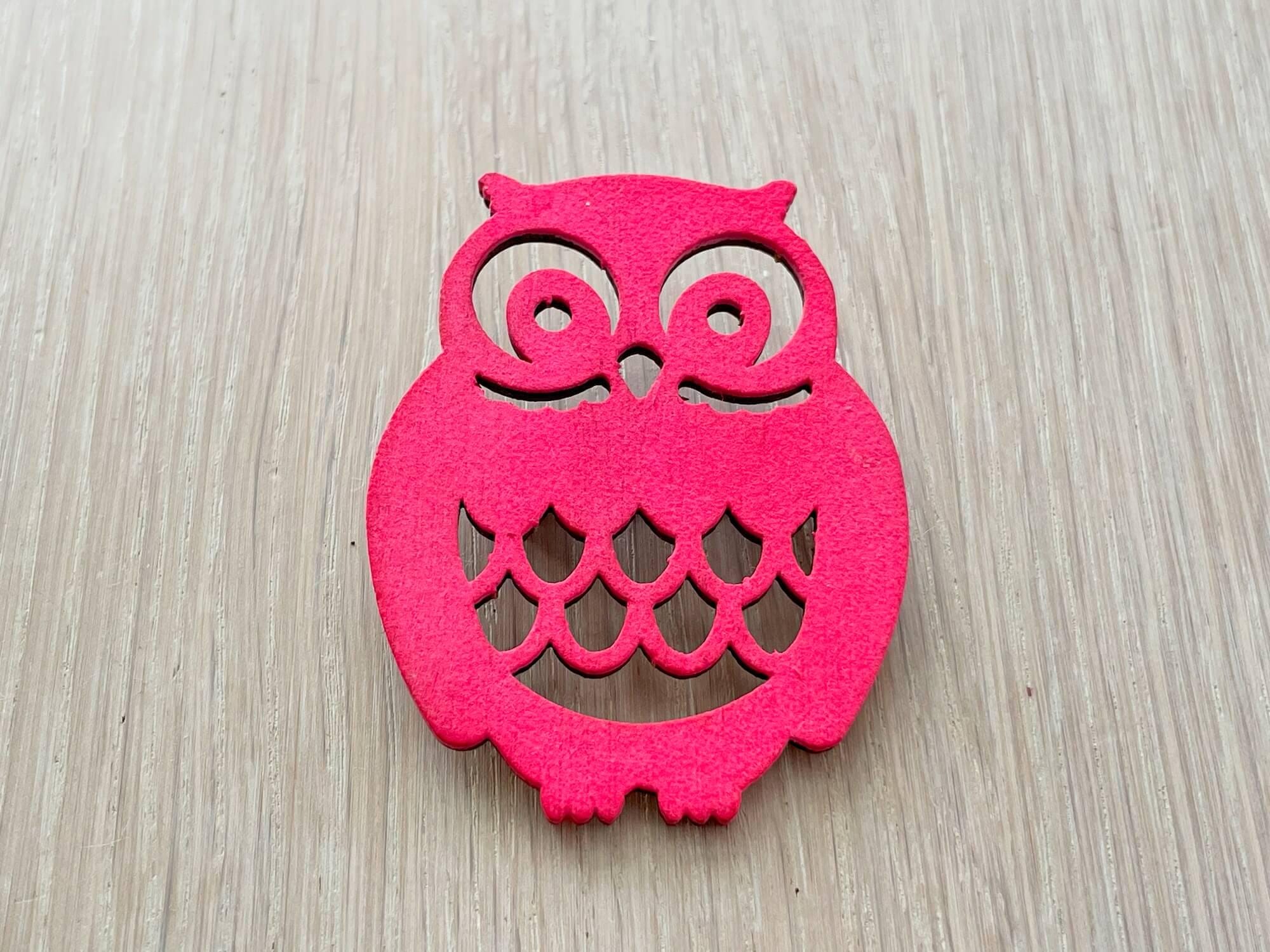 Vintage Owl Brooch Pink Wood Cutout Pin Retro Animal Jewelry Gift Cute Kitsch 1970s Style