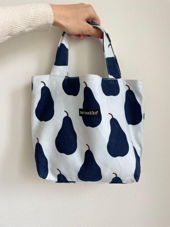 Marimekko Pear Print Canvas Tote Bag: Scandinavian Small Handbag