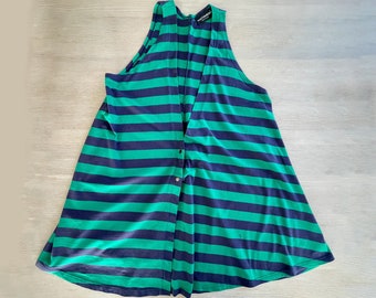 MARIMEKKO Vintage dress, Blue and Green striped Sleeveless Vest Dress, Size S/M, Finnish Design