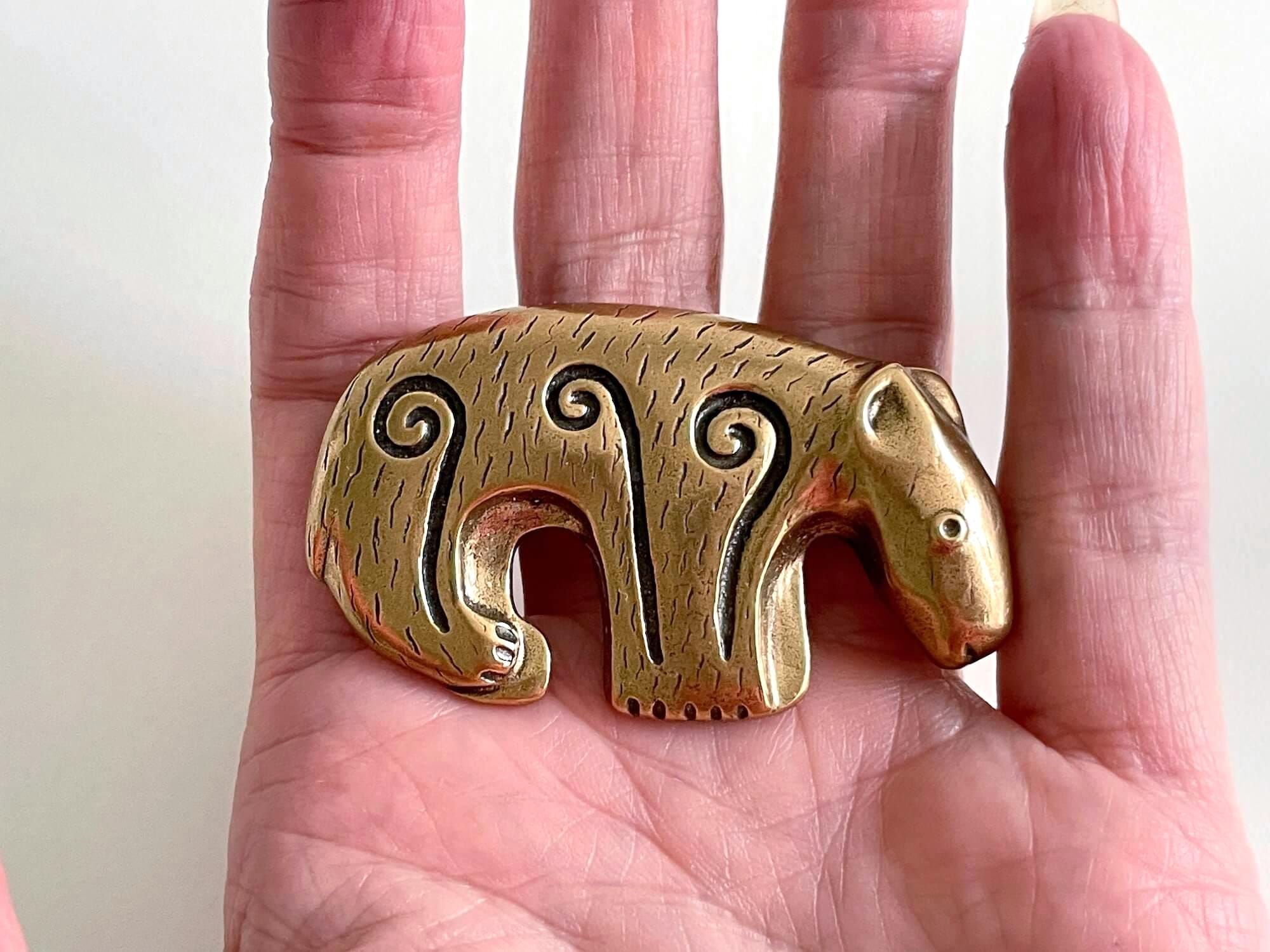 Vintage Kalevala Koru Bronze Bear Brooch: Finnish Folk Art Jewelry