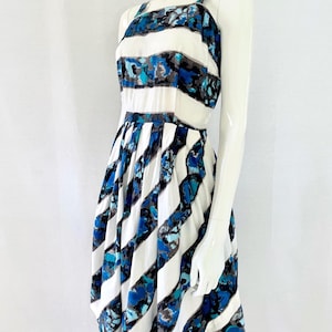 Vintage 80s Riitta Sundress: Blue Abstract Stripe Fit & Flare Dress