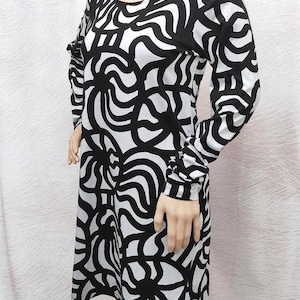 Marimekko Jersey Dress, Long Sleeve Abstract Print Bodycon Cocktail dress, Size M