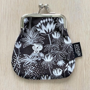 Moomin Geldbörse Schwarz Weiß, Little My Frame Spange Brieftasche, Snap Portemonnaie, Florales skandinavisches Design, Geschenk für Moomin Fan