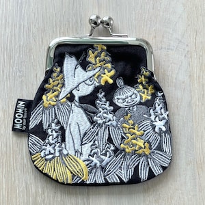 Black Embroidered Moomin Pouch, Little My and Snufkin Fabric Wallet, Coin Purse by Martinex from Finland