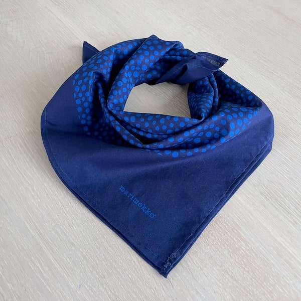 MARIMEKKO Vintage Scarf, Dark blue Polka dot Cotton Bandana Scarf, 20" Ladies scarves