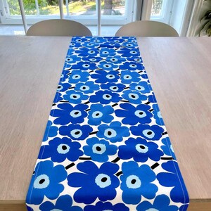 Marimekko Unikko Fabric Table Runner: Blue Poppy Print, Handmade