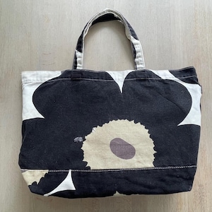 Große Marimekko Unikko Einkaufstasche, Baumwolltasche mit Blumenmuster, Preloved finnische Designer Tasche, Taschen