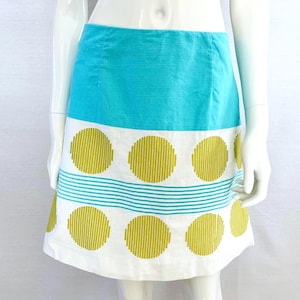 Polka Dot Skirt by Boden, Embroidered Blue Mod Skirt, Geometric Summer Skirt, Size US 8 / UK 12