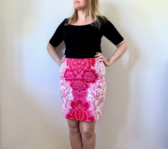 Marimekko Fabric Skirt, Pink and white Vintage Ski