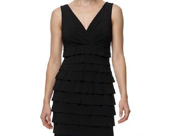 Vintage Wallis Little Black Dress: Sleeveless Tiered Ruffle Cocktail Dress (Size 10 UK)
