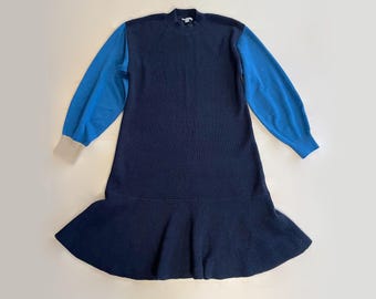 Vintage COS Knit Dress: Navy Colorblock Ruffle Hem, Size S - Etsy Australia
