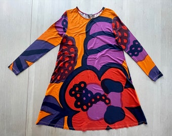 MARIMEKKO Vintage Dress, Funky Shift Dress, Mod Dress with Large Geometric Flower Print, Size XS / S Vintage Clothing