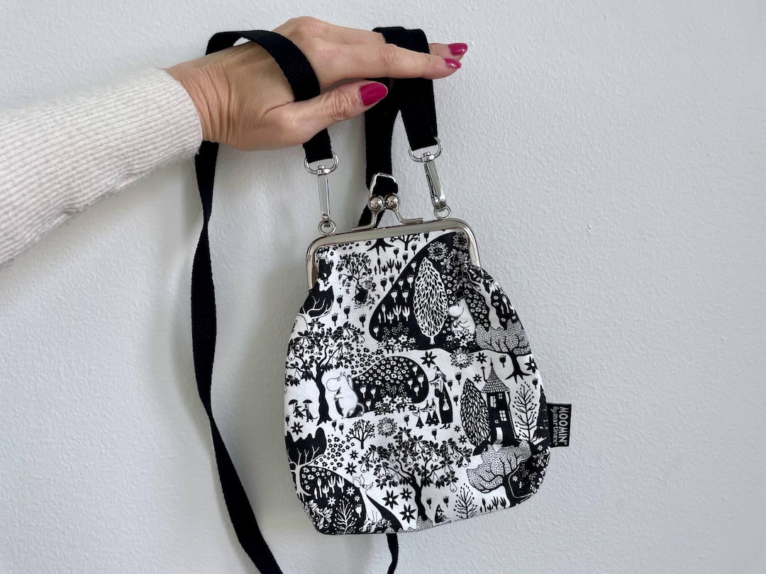 Moomin Crossbody Bag, Black White Forest Scene Adjustable Strap Clasp ...