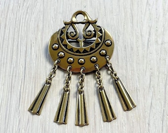 Vintage Kalevala Koru Bronze Moon Goddess Brooch: Finnish Folk