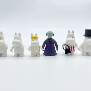Moomin figures, 6 Piece set, Moomintroll, Snorkmaiden, Moominmamma, Moominpappa, Snork and Hemulen from Finland