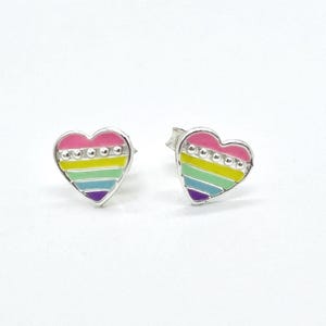 Srebrne kolczyki w kształcie tęczowego serca, biżuteria Pride, prezent LGBTQ, kolorowe kolczyki z emalii, małe kolczyki w kształcie serca, miłość to miłość